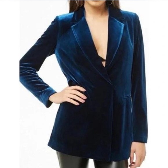 Forever 21 Jackets & Blazers - Forever 21 Oversized Velvet Blazer Jacket Blue Cocktail Medium